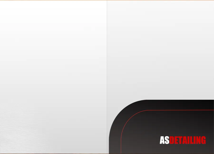 The open inside of the pocket folder: a curved black panel and ASDETAILING lettering on the bottom right pocket
