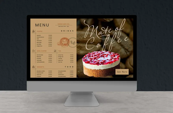 The menu and the Mate of Coffee visual on a desktop screen