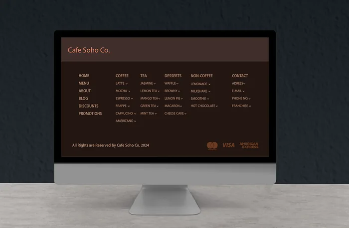 Masaüstü ekranında espresso tonlarında footer
