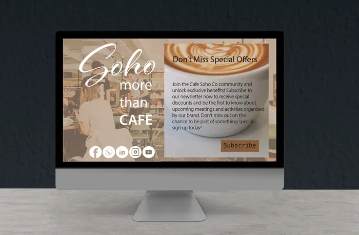 Masaüstü ekranında Soho more than CAFE ve abonelik kutusu